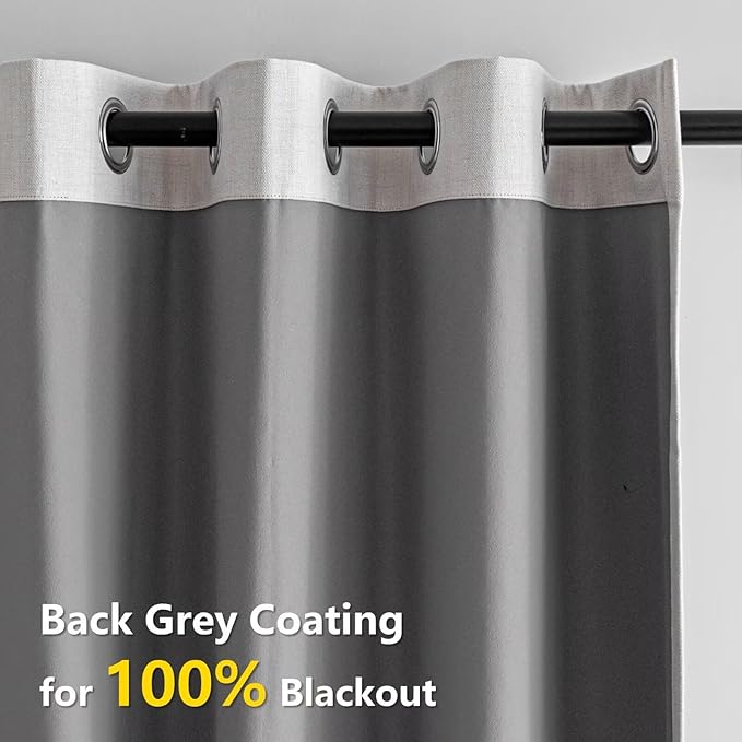 100% Blackout Curtains 108 Inch Length 2 Panels Set, Linen Curtains for Living Room, Black Out Thermal Insulated Grommet Drapes Bedroom Luxury Decor Privacy(52W × 108L inch, Natural)