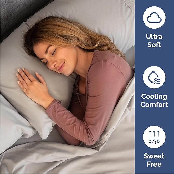 Queen 6 Piece Sheet Set - Cooling, Comfy & Breathable - Hotel Luxury Bedding, Includes Fitted Sheet for Women, Men, Kids & Teens - 1 Flat, 1 Fitted Sheet, 4 Pillowcases with Deep Pockets - Light Grey