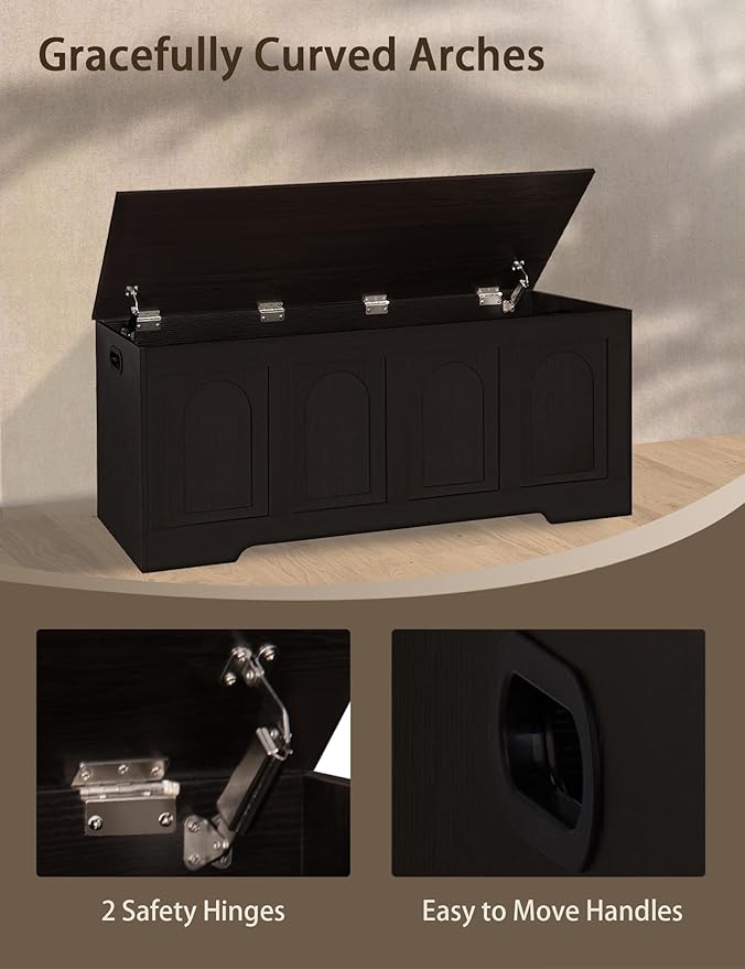 DINZI LVJ Storage Chest, 50” Extra Large Storage Bench with 2 Safety Hinges, Wooden Toy Box with Flip-Top, Large Trunk for Living Room, Playroom, Easy Assembly, Espresso
