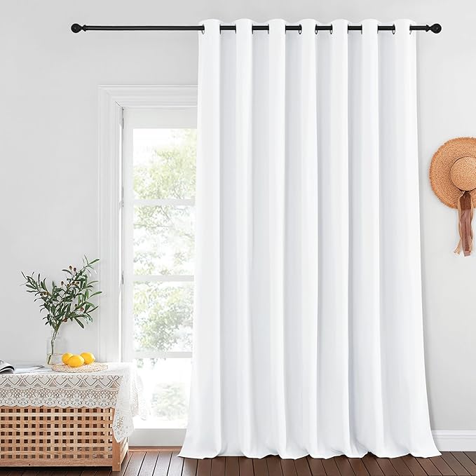 NICETOWN Blackout Curtains for Sliding Glass Door Room Divider Noise Reduce Curtain Panel Portable Window Screen Sliding Partition, W100 x L102 inches, 1 Panel, White