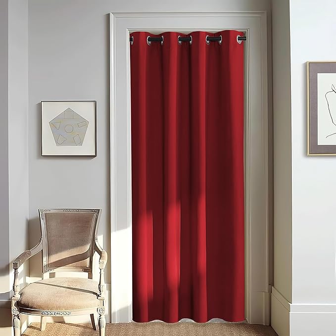 NICETOWN Door Curtain for Closet Doors 80 Inches Long 1 Panel, Blackout Doorway Curtain for Open Closet Bedroom, Room Divider Living Room for Privacy (Burgundy Red, 1 Panel, 46W x 80L)