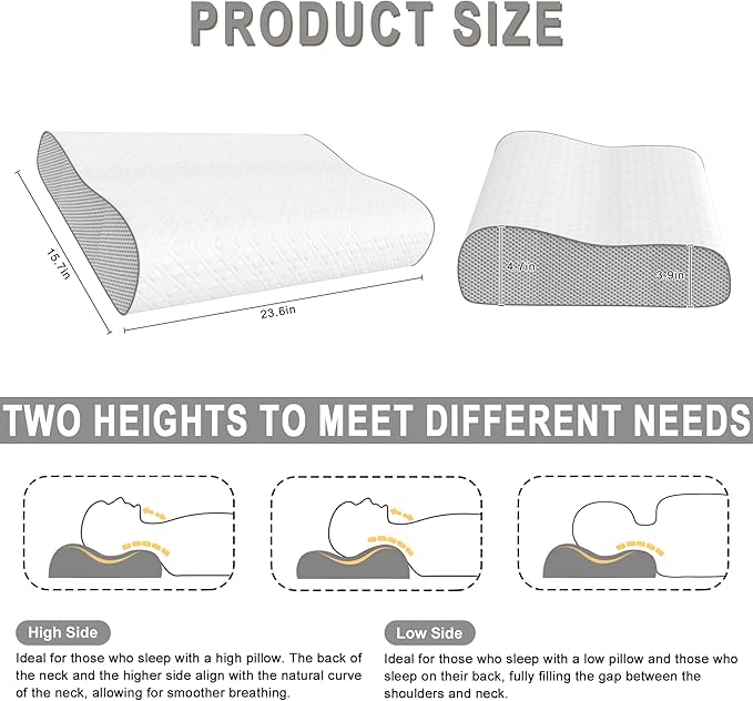 Cervical Pillow for Neck Pain Relief, Memory Foam Pillow, Ergonomic Adjustable Contour Bed Pillow for Side, Back & Stomach Sleepers (2, 23.6 * 15.7inch)