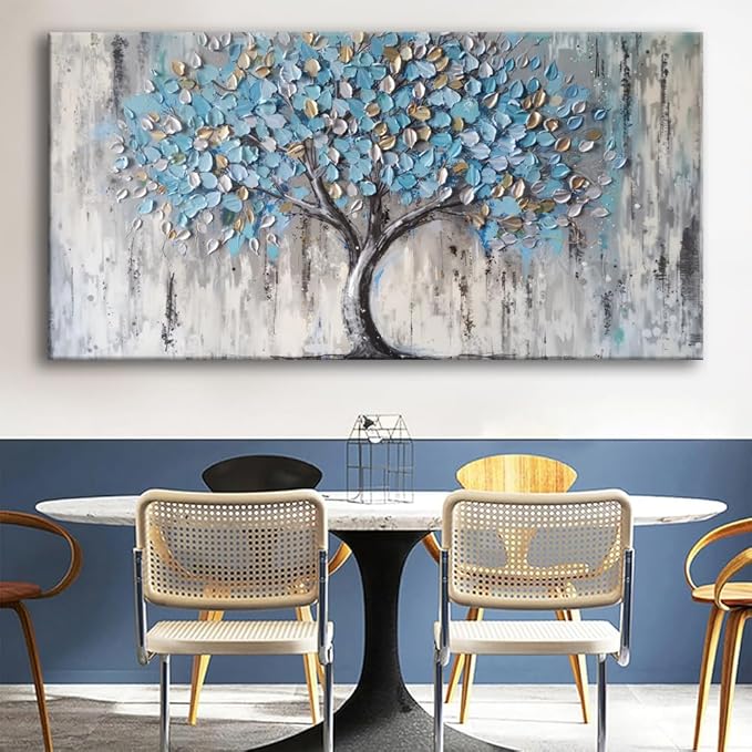 Blue Tree Canvas Wall Art - Modern Botanical Paintings for Living Room, Bedroom Wall Decor, Framed Wall Art for Home or Office Decoration, Large Wall Art 75x150cm(30x60in)