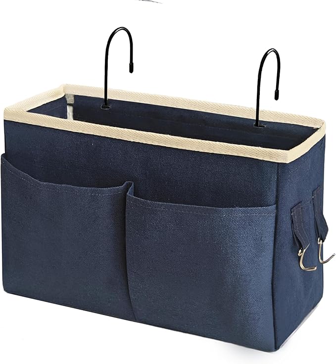 Someteth Bedside Caddy Bedside Hanging Storage Basket Multi-Function Organizer Caddy for Bunk and Hospital Beds Dorm Rooms Bed Rails, Can be Placed Glasses Books Mobile Phones（Navy Blue）