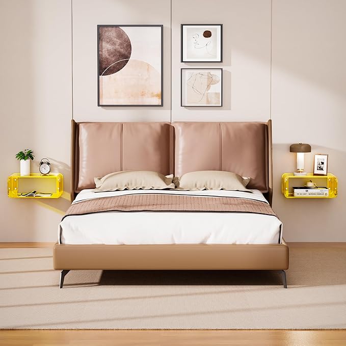 Acrylic Floating Nightstand, Bedside Table, Nightstand Shelf Wall Mounted Bedside Shelf (Yellow, Small)