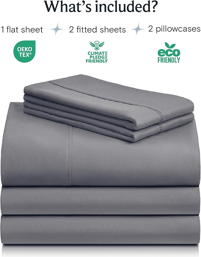 LuxClub 5 PC Split King Sheet Set, Deep Pockets Wrinkle Free Cooling Bed Sheets Hotel Bedding for Women, Men, Includes 2 Fitted Sheet, 1 Flat Sheet and 2 PillowcasesSoft Light Grey