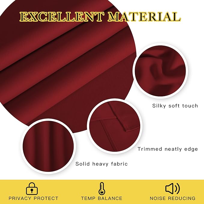 NICETOWN Burgundy Red Blackout Curtains for Bedroom 72 Inches Long, Thermal Insulated Room Darkening Grommet Window Curtains for Living Room Nursery, 66 inch x 72 inche, 1 Panel