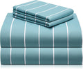 LuxClub 4 PC Queen Sheet Set, Deep Pockets Wrinkle Free Cooling Bed Sheets Hotel Bedding for Women, Men, Includes 1 Fitted Sheet, 1 Flat Sheet and 2 Pillowcases-Striped - Light Blue