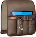WETRBWEH Remote Control Holder for Armchair, Couch Caddy Organizer TV Remote Holder for Bed Storage 5 Pockets, Remote Caddy Bedside Organizer Bedside Table Organizer (Brown, 35"x12.4")