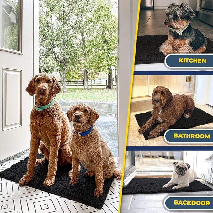 Muddy Mat® Shown on TV – Super Absorbent Door Mat Indoor, Microfiber Quick Dry Chenille Entryway Rug, Non-Slip Front Door Mat, Indoor Mats for Entryway, Machine Washable Pet Rug, Black 36"x60"