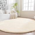 Amazon Basics Fluffy Washable Round Area Rug, Circle Shaggy Carpet for Living Room, Bedroom, Nursery, 4'R, Beige