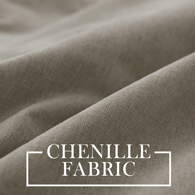 Macochico 100% Blackout Chenille Curtains for Sliding Door Thermal Insulated Noise Reducing Drapery for Living Room Bedroom Hotel, Grommet Curtains with Tieback, Light Taupe, 120" Wx96 L 1 Panel