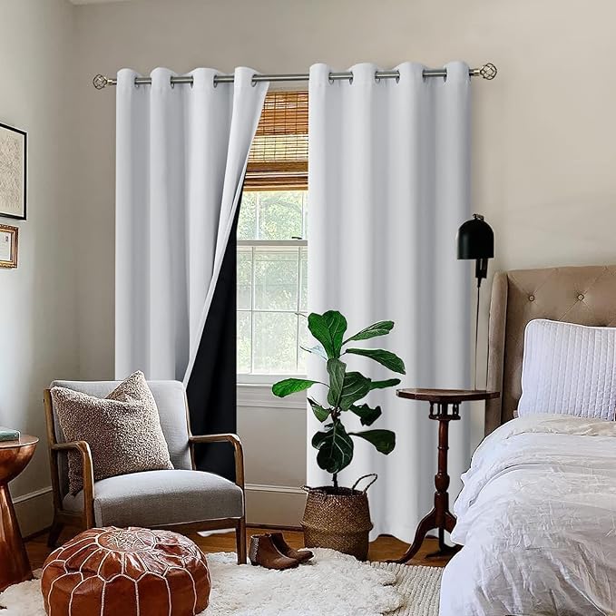BGment Greyish White 100% Blackout Curtains for Living Room 96 Inch Length 2 Panels, Thermal Insulated Full Light Blocking Energy Save Window Drapes for Nursery Bedroom Darkening, 55 Inch Wide Each