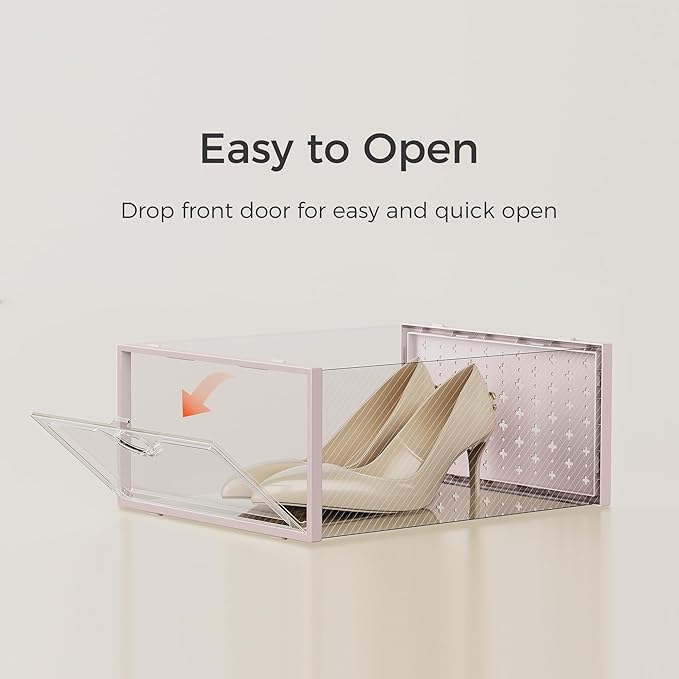 Pinkpum 15 Pack X-Large Shoe Storage Boxes, Shoe Organizer for Closet Clear Plastic Stackable Shoe Dispaly Case Bins Holder, Sneaker Storage for Sneakerheads Pink