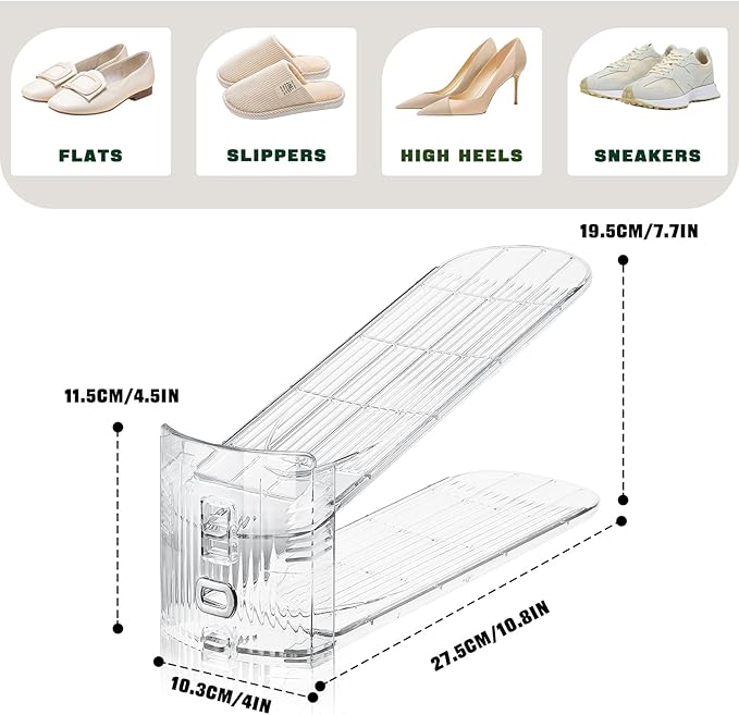 Shoe Slots Organizer for Closet,6 Pack Shoe Stacker Shoe Rack Organizer for Closet Space Saver Storage Shoe Holder Organization(Transparent)