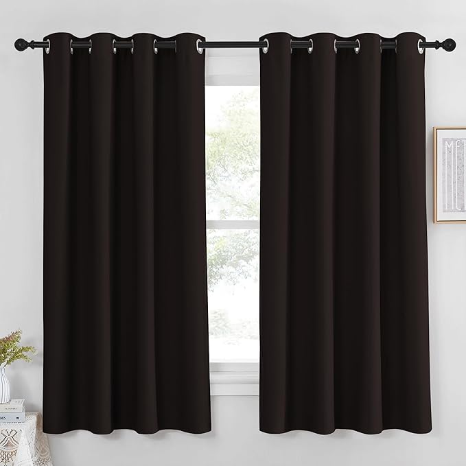 NICETOWN Blackout Curtain Panel 63 inch Long for Window - Thermal Insulated Solid Grommet Blackout Drape for Bedroom Living Room Kitchen (Single Panel, 52W x 63L, Brown)