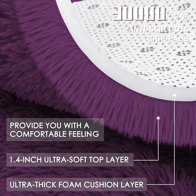 OLANLY Dark Purple Round Rugs for Bedroom - Machine Washable, 2 ft Circle Area Rugs for Living Room, Soft and Fluffy Shaggy Carpet for Teen Girl and Boys, Nursery Rooms, Dorms, Home Decor Aesthetic