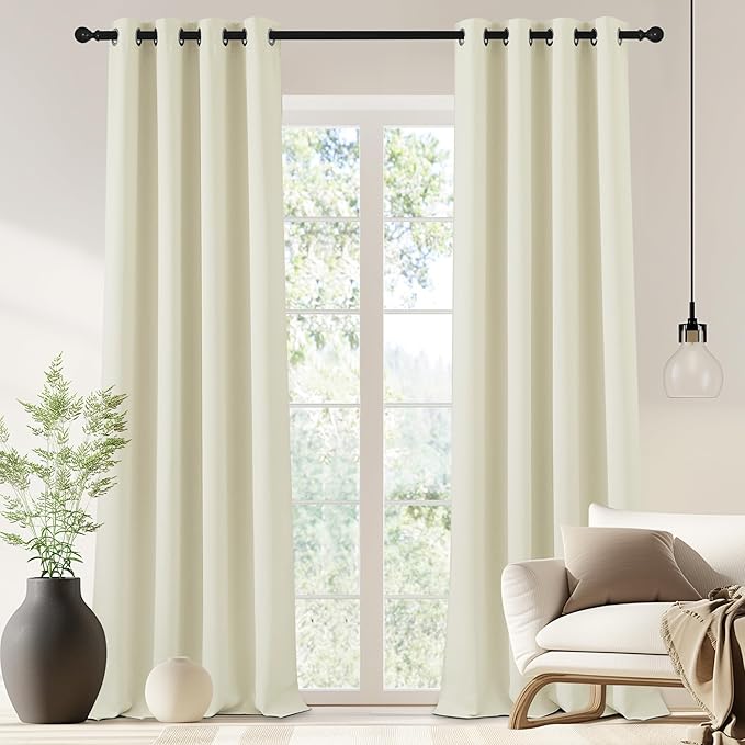 NICETOWN Blackout Drapery Curtain Panel 90 inches Long - Window Treatment Thermal Insulated Grommet Blackout Curtain/Drape for Bedroom Living Room (Beige, 1 Panel, 46 by 90 inches)