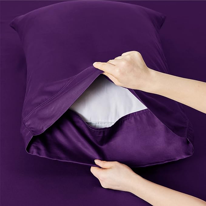 Bedsure King Size Sheets Set, Cooling Sheets for Hot Sleepers, Rayon Derived from Bamboo, Breathable & Soft, Deep Pocket Up to 16 Inches, Hotel Luxury Silky Bedding, Plum