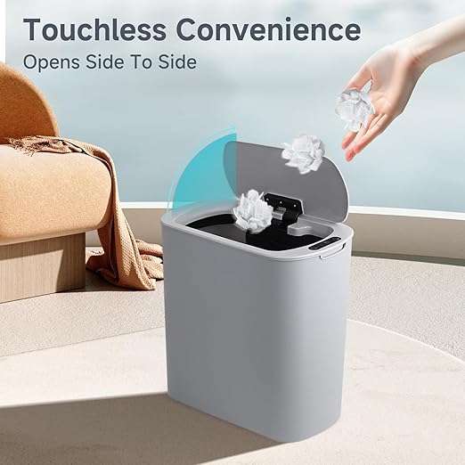TIPGO 5 Gallon Motion Senor Bathroom Trash Can with Lid, Automatic Garbage Can Touchless, Smart Plastic Waste Basket for Narrow Spaces, Bathroom, Office, Bedroom, Living Room (Gray)