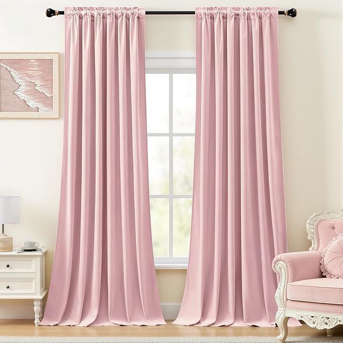 Baby Pink Velvet Curtains for Girls Bedroom, Super Soft Room Darkening Thermal Insulated Blackout Curtain Luxury Window Drapes for Living Room Nursery, Back Tab Rod Pocket, W52 x L90, 2 Panels