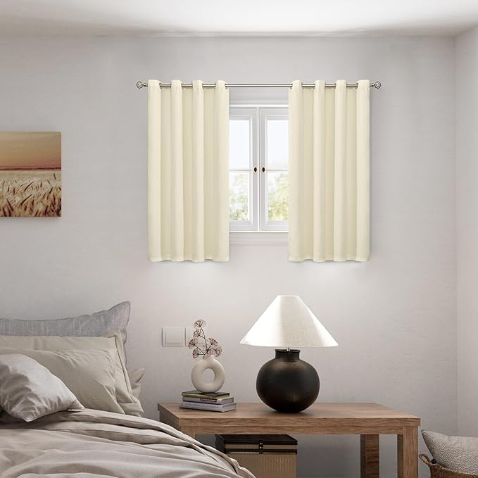 BGment Short 100% Blackout Curtains for Bedroom, Thermal Insulated Energy Efficiency Noise Reducing Grommet Curtains 54 Inch Length with Liner for Small Window 2 Panels Each 52 Inch Wide, Cream