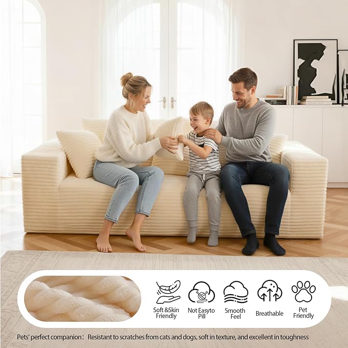 Boneless Cloud Couch Sofa, 3 Seater Deep Seat Modern Lounge Sleeper Couch, No Assemble, Corduroy Compression Upholstered Couches for Living Room, Bedroom, Apartment, Dorm, Office