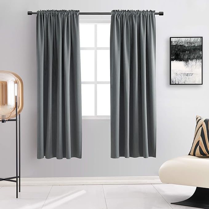 DONREN 72 Inches Long Room Darkening Curtain Draperies for Living Room - Blackout Solid Rod Pocket Curtains for Dining Room(2 Panels,Medium Grey)