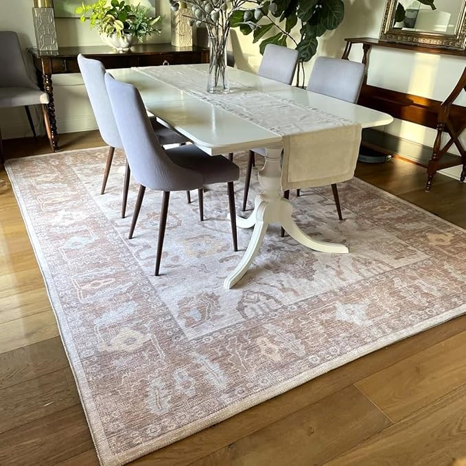 Fame Rugs Brown Modern Oushak Rug 8x10, Vintage Turkish Colorful Oriental Washable Antique Inspired Large Area Rugs, Luxury Living Room Bedroom (383BB, 7'6 x 10')