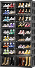 JEKO&JEKO 9 Tiers Foldable Boot Storage Shoe Rack Cabinet for Closet Entryway, Large Collapsible Shoe Organizer with Magnetic Doors (Black)