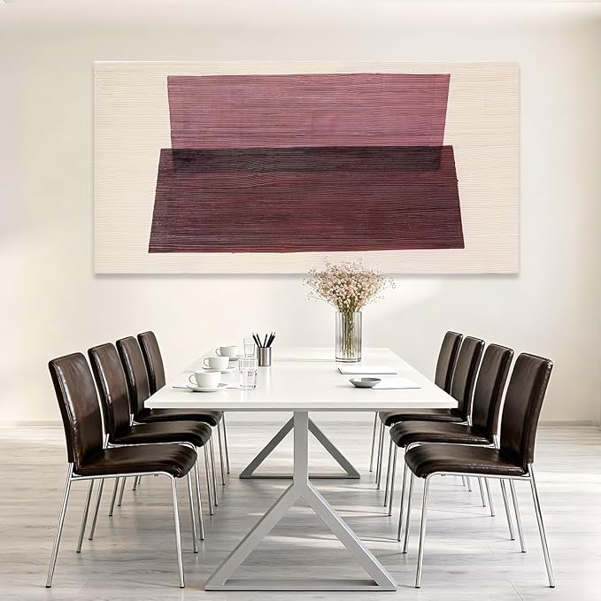 YETHEN WAL Rose Pink Minimalist Wall Art Hand-Painted Line Canvas Painting Aesthetic Artwork for Bedroom Living Room Office 29x58 Inch