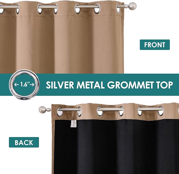 ChrisDowa 100% Blackout Curtains for Bedroom with Black Liner, 2 Thick Layers Total Blackout Thermal Insulated Grommet Window Curtains 2 Panels Set (Cappuccino, 52 x 63 Inch)