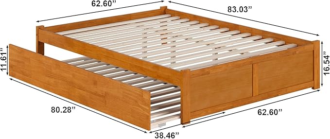 AFI Concord Queen Solid Wood Platform Bed with Footboard & Twin XL Trundle in Light Toffee