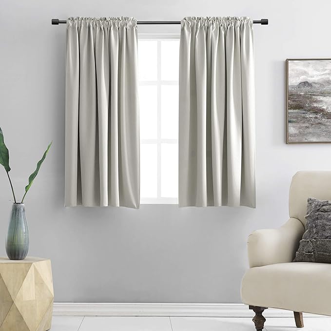 DONREN 48 Inch Curtains for Boy's Room - Room Darkening Thermal Insulated Window Drapes with Rod Pocket for Short Windows (2 Panels,52 x 48 Inch,Light Grey)