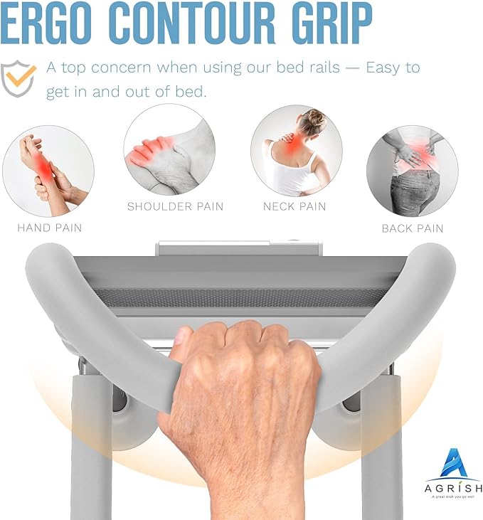 Agrish Bed Rails for Elderly Adults Safety, Bed Rails for Seniors with Motion Lights & Storage Pouch, Adjustable Bed Assist Rail for Surgery Patients - Medical Bed Rail