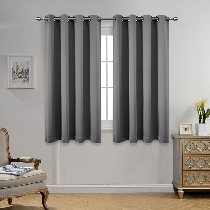 MIUCO 1 Pair Thermal Insulated Grommet 52-Inch-by-63-Inch Blackout Window Curtain Panels with 2 Tie Backs, Grey