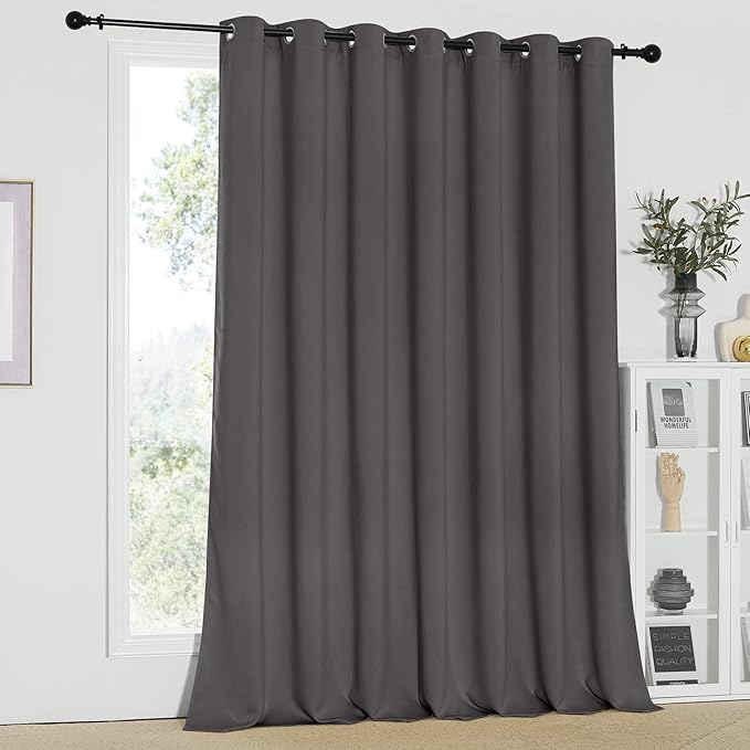 NICETOWN Sliding Patio Door Curtains - Grey Blackout Room Darkening Door Vertical Blinds for Dining Room with Grommet Top (Gray, 100 inches W x 95 inches L)