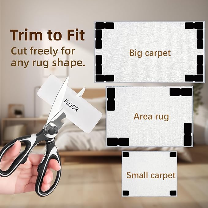 Rug Carpet Non Slip Grippers 8PCS, Reusable Double Sided Rug Pads Corner Gripper Tape for Area Rugs on Hardwood Floors, Strong Adhesive No Damage Removable Carpet Stickers