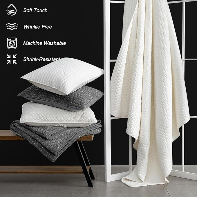 Powdion Velvet Quilt Queen Size, Oversized Bedspread Quilted Bedding Set, Luxurious Coverlet Set Lightweight Velvet Comforter for All Season with Pillow Shams Charcoal Gray, Striped Queen 90x96
