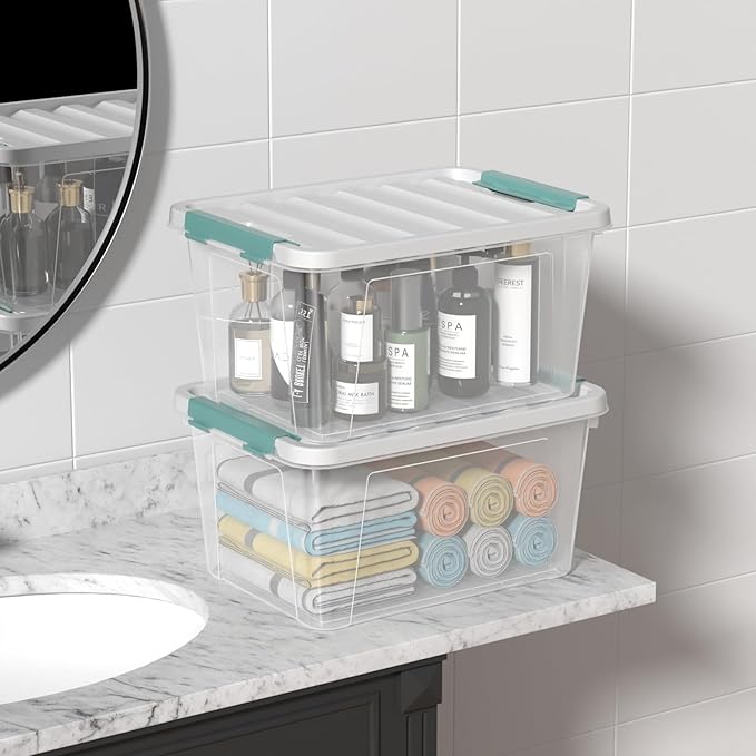 20 Quart Storage Box Bins with Lids, Clear Plastic Latch Totes for Storage, 6 Packs