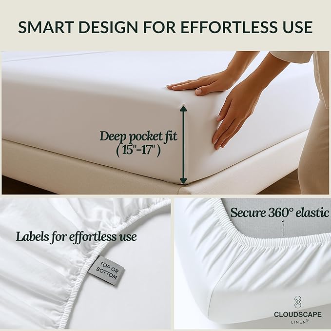 Cloud Scape Linen 100% Egyptian Cotton Sheets Twin Size, 3 Pieces Luxury Bedding Set, 400 Thread Count,Hotel Quality, Silky Soft, Breathable and Durable, Deep Pockets up to 15, White