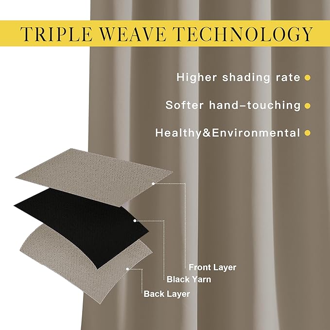 NICETOWN Room Darkening Taupe Curtains & Drapes for Living Room - Thermal Insulated Solid Grommet Sound Reducing Room Divider Privacy Window Treatments for Bedroom, 2 Panels, W66 x L84