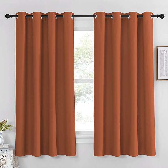 NICETOWN Blackout Burnt Orange Curtain for Bedroom 63 inch Length - Grommet Top Room Darkening Sound Reduction Privacy Thermal Drape for Nursery/Living Room, W52 x L63, 1 Panel