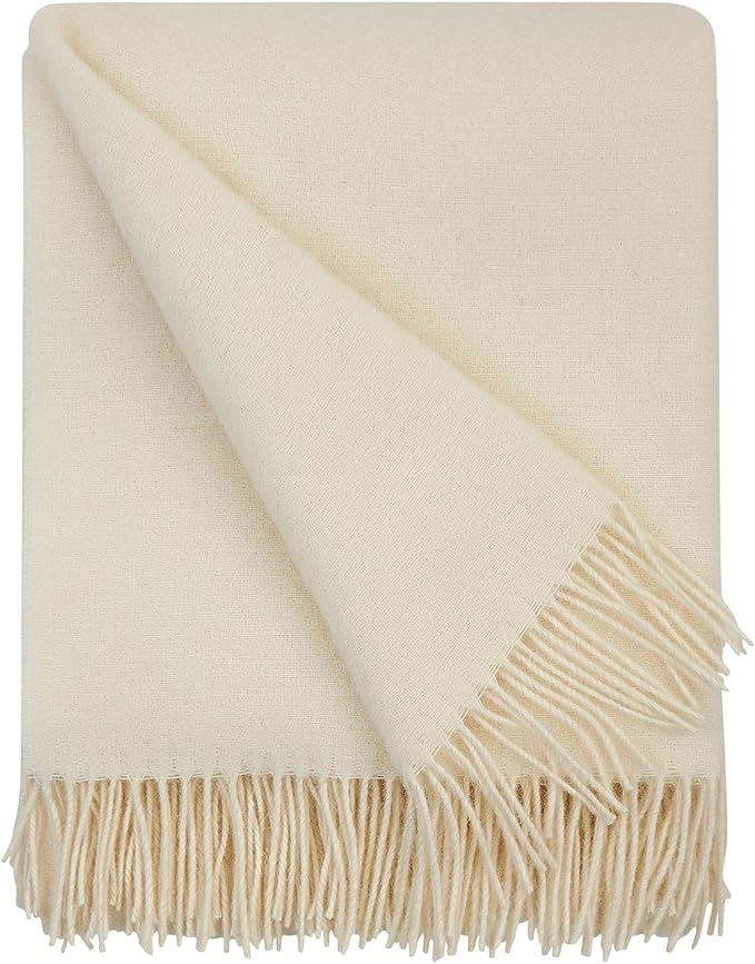 | Wool Blanket/Throw | 100% New Zealand Wool | Perfect for Home and Outdoors | Virgin Wool Throw with Fringes 55"x79"(140 x 200 cm)
