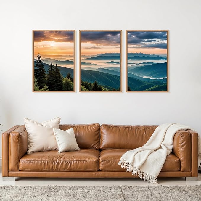 LHIUEM Large Nature Mountain Sunrise Framed Canvas Wall Art, Abstract Landscape Art Print for Living Room, Bedroom, Office - 16"x24"x3