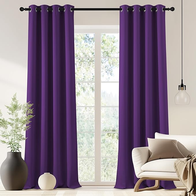 NICETOWN Blackout Drapery Curtain Panel 90 inches Long - Window Treatment Thermal Insulated Grommet Blackout Curtain/Drape for Bedroom Living Room (Royal Purple, 1 Panel, 46 by 90 inches)