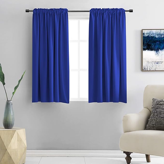DONREN 48 Inch Curtains Deep Blue Blackout Curtains - All Season Thermal Insulated Rod Pocket Curtain Panels for Kids Room (2 Panels,52 W by 48 inches Long)