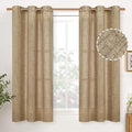 YoungsTex Burlap Linen Curtains 48 Inch Length for Short Window, Toffee Semi Sheer Drapes with Bronze Grommet Light Filtering for Kitchen Cafe Bathroom Bedroom, 2 Panels, 42 X 48 Inch