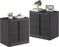 Fluted Nightstand Set of 2 with Charging Station, 23.6" Wood Bedside Table with Solid Wood Handle, Mid Century Moden End Table, 3 Drawer Dresser for Bedroom, Living Room, Black