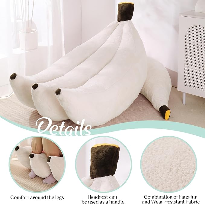 Banana Bean Bag Chair with Ottoman, Floor Sofa Bed with Footrest, Comfy Convertible Lounger for Adults, Plush Couch for Bedroom, Living Room or Dorm, L-Cream